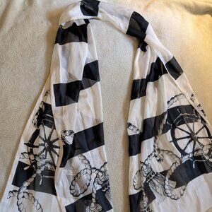 WOMEN'S COURTENAY SCARF Italy Black White Nautical Ship Wheel Stripes Rope Ocean